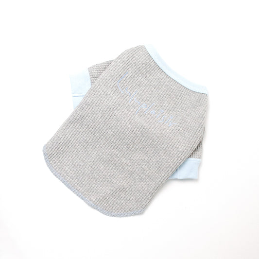 綿100刺しゅうワッフルトップス-GY