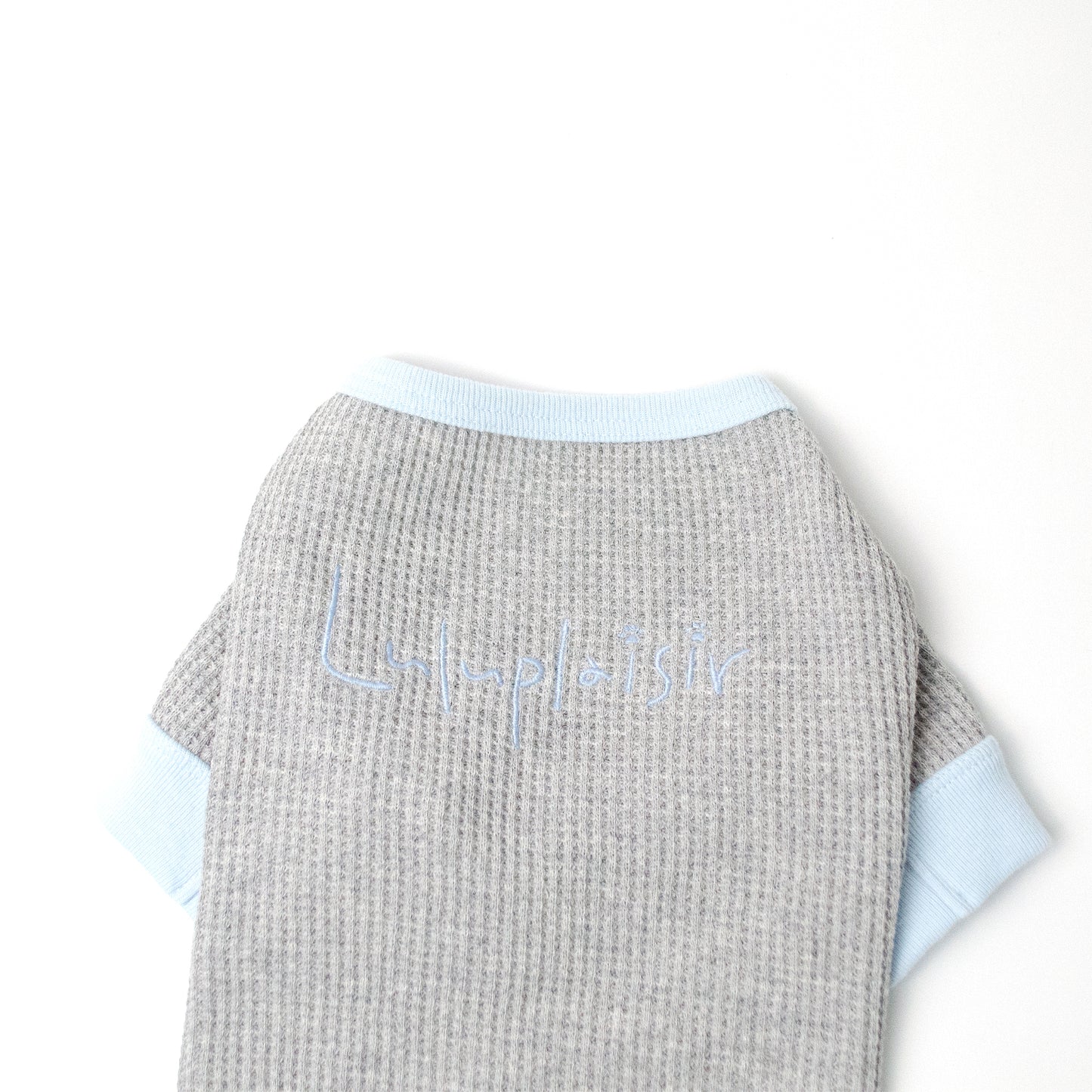 綿100刺しゅうワッフルトップス-GY