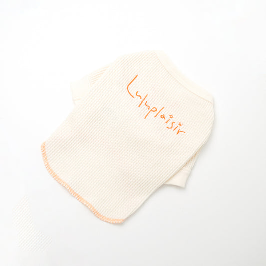 綿100刺しゅうワッフルトップス-WH